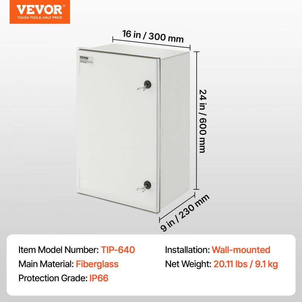 Schakelkast Stalen behuizing van NEMA, 600x400x230 mm, NEMA 4X glasvezel schakelkast, IP66 water- en stofdicht, elektrische aansluitdoos voor binnen en buiten, met montageplaat