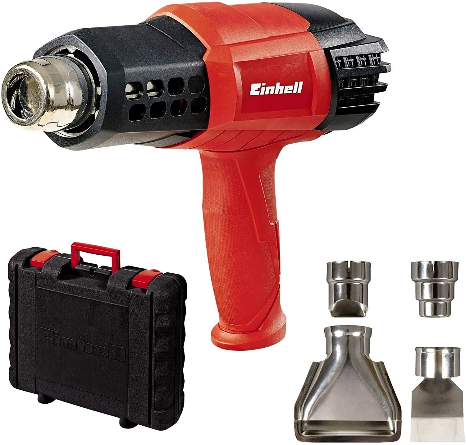 Einhell Heißluftpistole TE-HA 2000 E (2.000 W, 9 Temperaturstufen 50-550°, Luftmengenschalter, Kaltstufe, inklusive umfangreichem Düsenzubehör und Koffer)