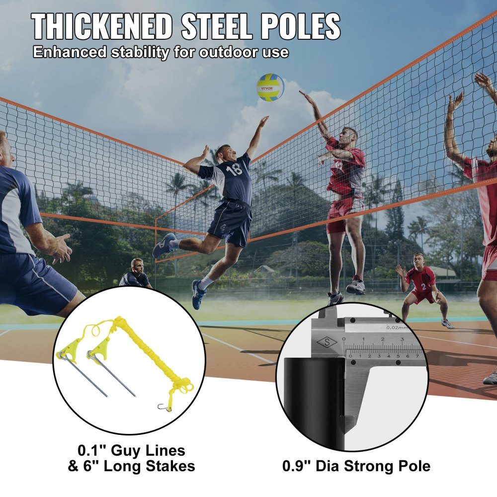 Volleyball Net Height Adjustable Volleyball Net Set, 4.3x2.2m Portable Beach Volleyball Net, Orange Volleyball Net, Foldable Volleyball Net with Volleyball & Carry Bag, for Garden, Beach