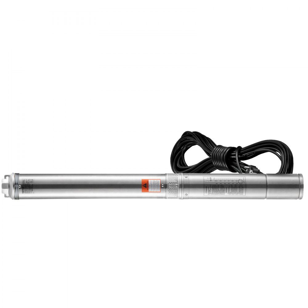 Tiefbrunnen-Tauchpumpe, 3 PS/2200 W, 230 V/50 Hz, 9,8 m3/h Durchfluss, 144 m Förderhöhe, mit 9,1 m Stromkabel, Edelstahl-Wasserpumpen für Industrie, Bewässerung und Heimgebrauch, Wasserschutzklasse IP68