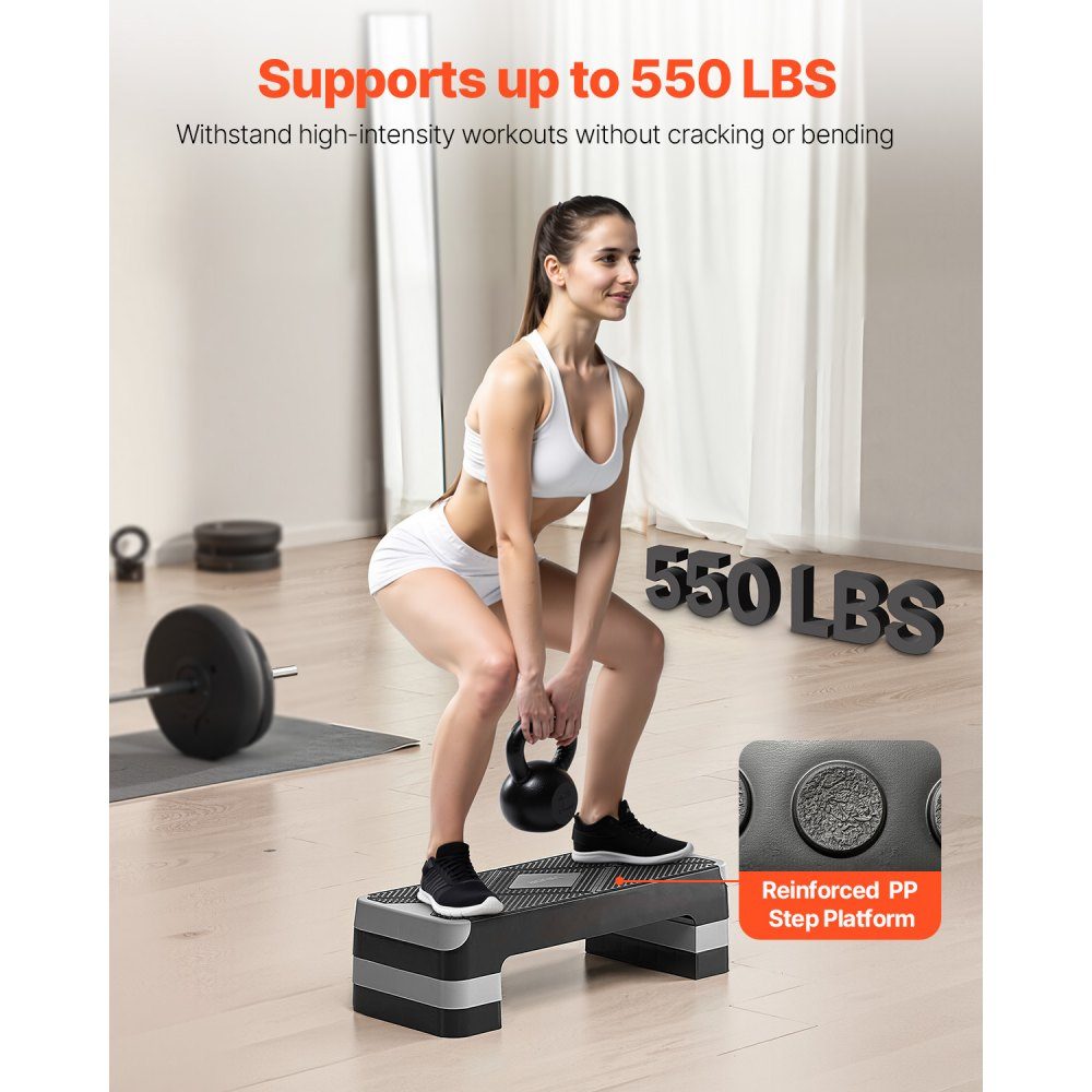 Aerobic Running Board Height Adjustable Exercise Board (4-8") Stepper Fitness with 500 Pounds Load Capacity Non-Slip Surface Bench for Home Gym Cardio Strength Training Gray