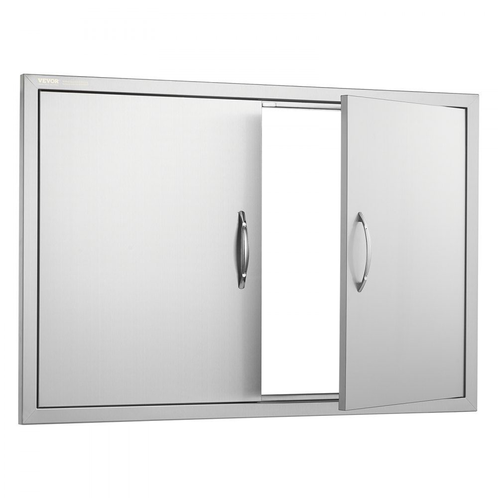 Grill Access Door 990x660mm Double Outdoor Kitchen Door Flush Mount Stainless Steel Door Vertical Wall Door with Handles and Hooks for Grill Island Grill Station Outdoor Cabinet