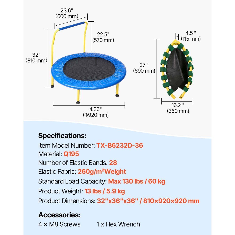 Trampolina trampolina ogrodowa 810x920x920 mm, składana trampolina mini 60 kg nośność trampolina fitness, trampolina dla dzieci trampolina dla małych dzieci niebieska do wewnątrz/na zewnątrz/ogród/wewnątrz