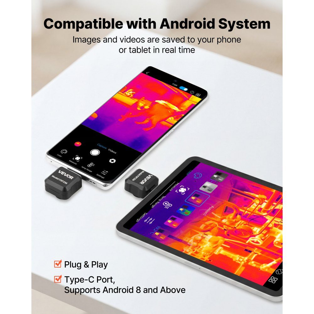 Thermal Imaging Camera for Android, 512x384 Super IR 256x192 IR Resolution Thermal Imaging Camera for Smartphone Tablet with USB-C Port, 25Hz Infrared Camera with 15 Color Palettes for Inspections at -20°C to 550°C