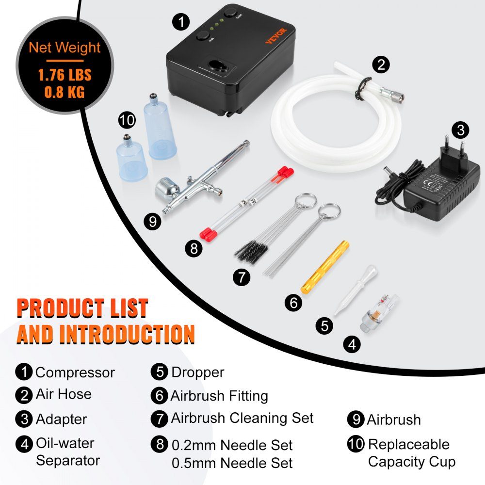 Kit aérographe double action avec pistolet à peinture, compresseur d'air 30 psi ± 15 % 230 V pour maquillage, manucure, tatouage, conception de peinture, artisanat, décoration alimentaire