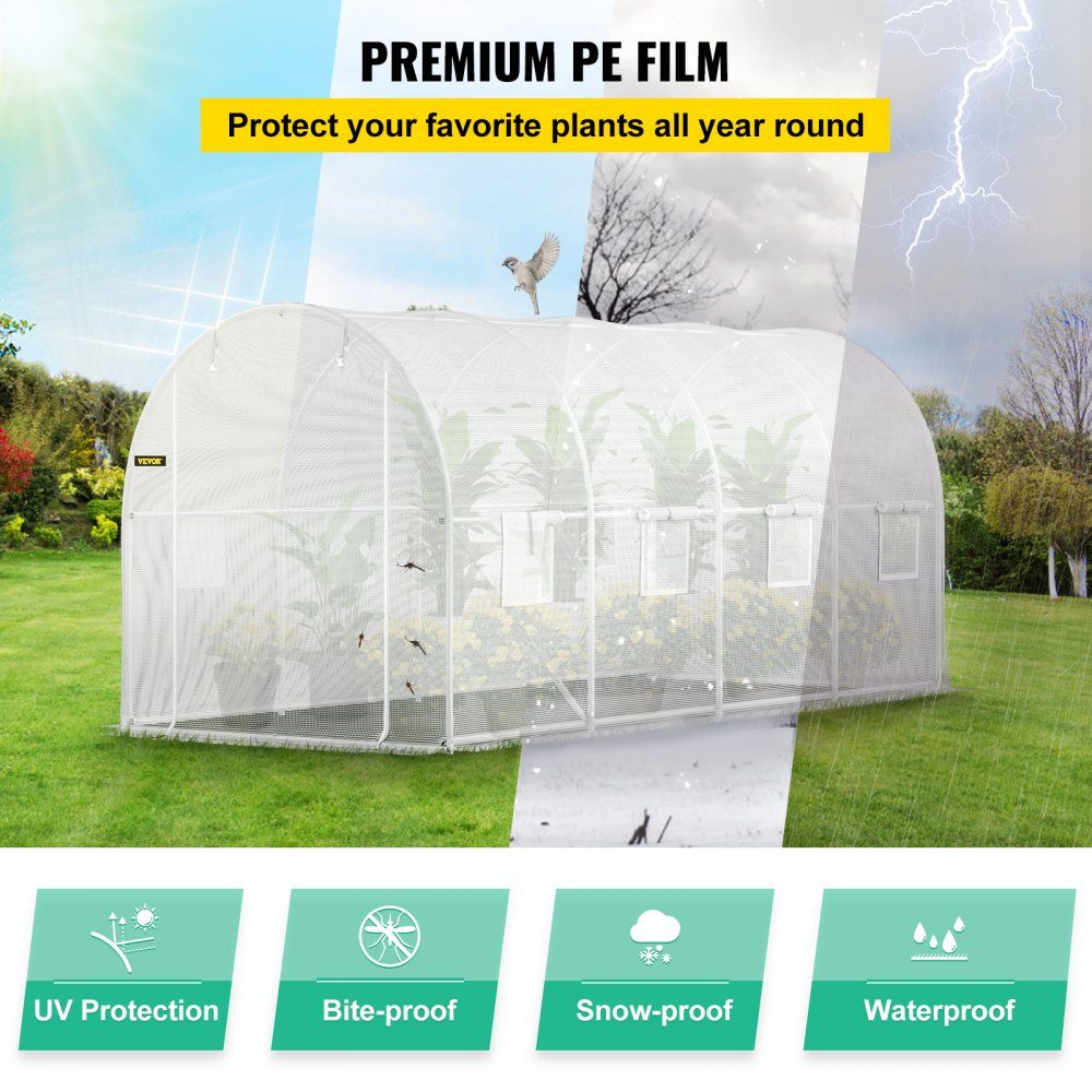 Greenhouse 4.6 x 2.1 x 2.1 m Cold Frame Film Greenhouse Galvanized Steel Frame and PE Cover Greenhouse Waterproof and UV Resistant Tomato Greenhouse Ideal for Growing Vegetables and Flowers