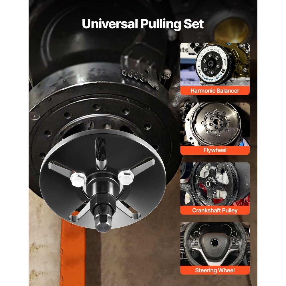 Kit d'outils pour extracteur d'amortisseur de vibrations en acier pour le démontage et l'installation, kit d'outils pour arbres d'équilibrage, volants d'inertie, poulies de vilebrequin, volants