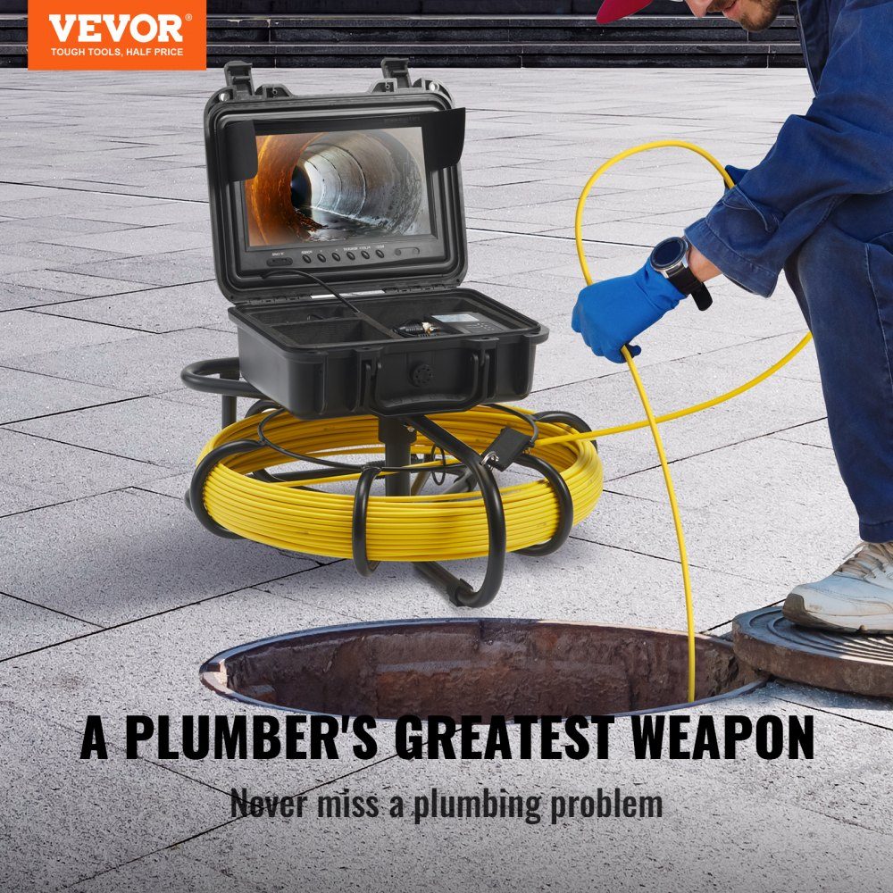 Sewer Camera 50m 23cm Screen Pipe Inspection Camera with DVR Function IP68-Kamera with 12 Adjustable LEDs with a 16GB SD Card for Sewer Pipe Home Sewer Pipe