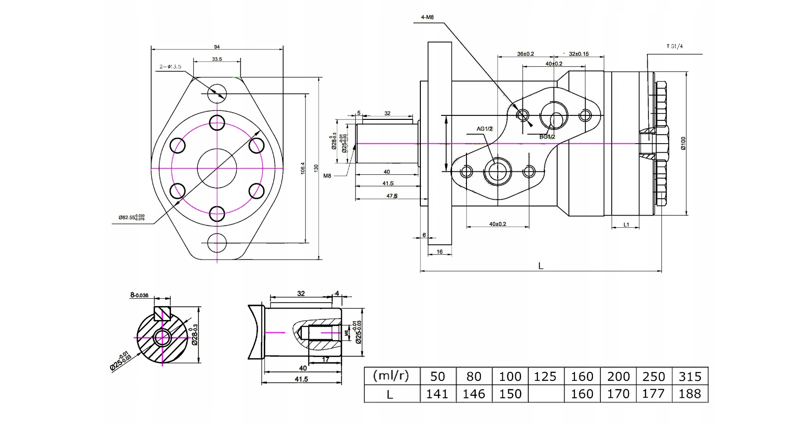 Hydraulic motor BM2 50 160 200 315 BMR OMR SMR + with connection set