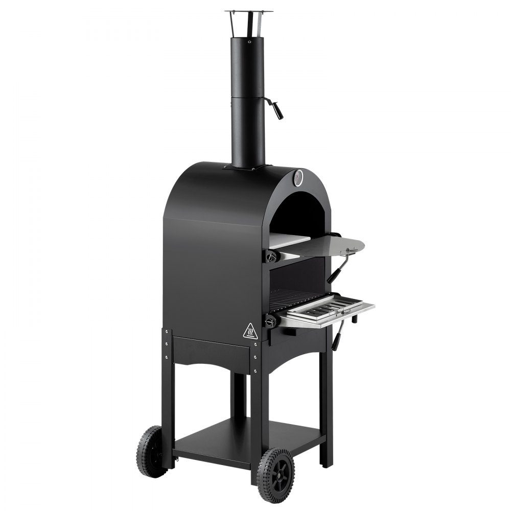 Pizza Oven 12 Inch Pellet Ovens, 2 Layer Wood Fired Pizza Oven, Outdoor Wood Oven with 2 Removable Wheels, Pizza Maker with Maximum Temperature of 540°C for Grilling