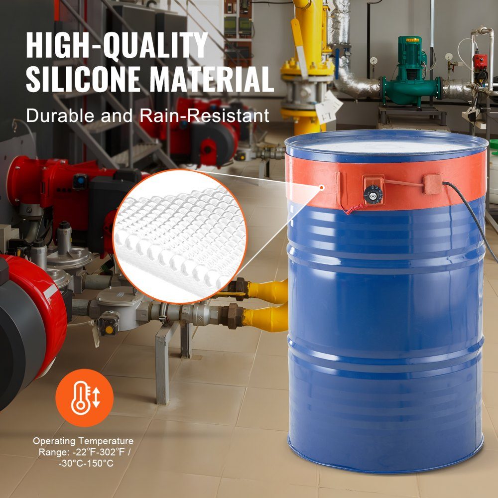 Bande chauffante à seau à Base métallique 208L, 1200W, 30 à 150 °C, réglable – Réf. HT-22848