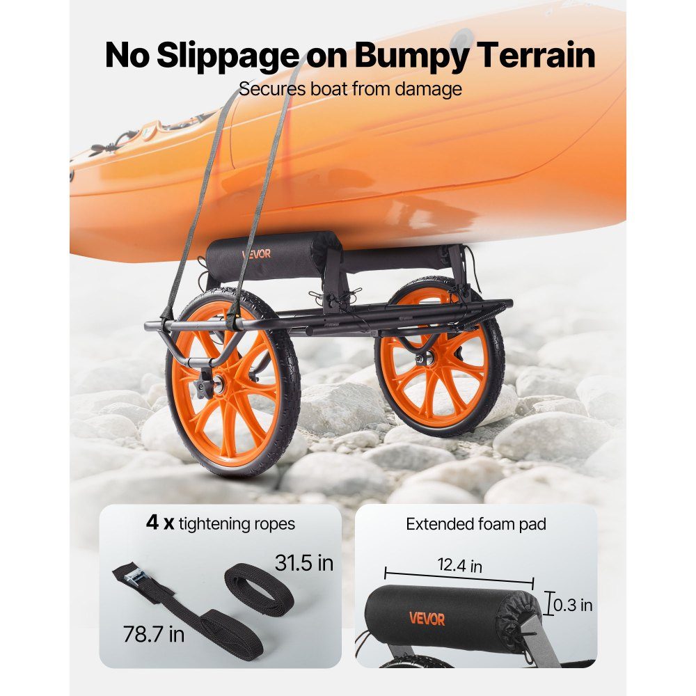Kayak Trolley 150kg Canoe Trolley with 15" Solid Tires and Tie Down Strap Boat Trolley for Transporting Kayaks Canoes Paddleboards Jon Boats Water Sports Equipment 770 x 495 x 425mm