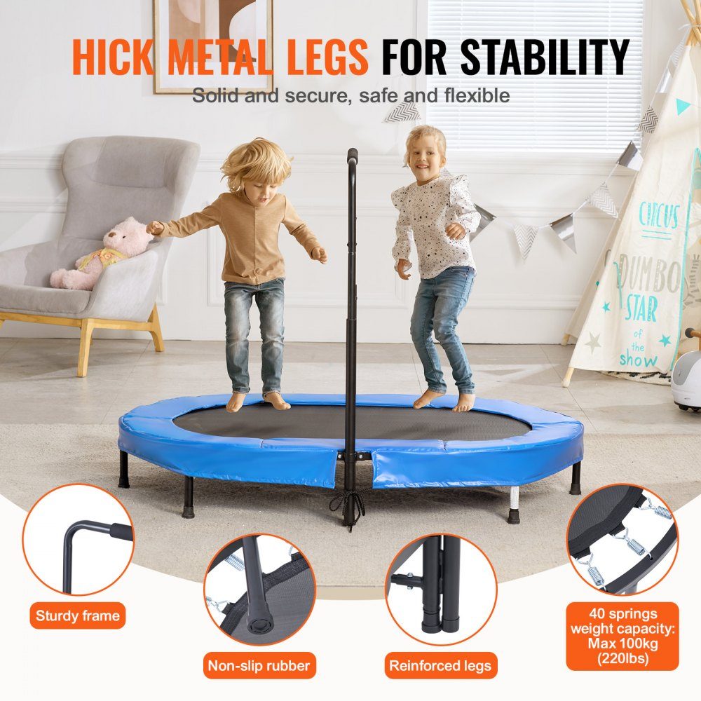 Kids Trampoline Indoor/Outdoor Trampoline, Foldable Mini Trampoline with Handle, Rebounder Trampoline, Garden Trampoline for Toddlers, Birthday Gift for Kids Ages 3 and Up for Fun, Blue