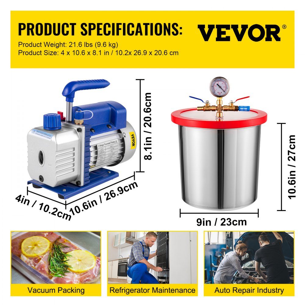 12L Vakuumkammer Multifunktionspumpe 85L/min Vakuumpumpe Vakuumpumpe Edelstahl