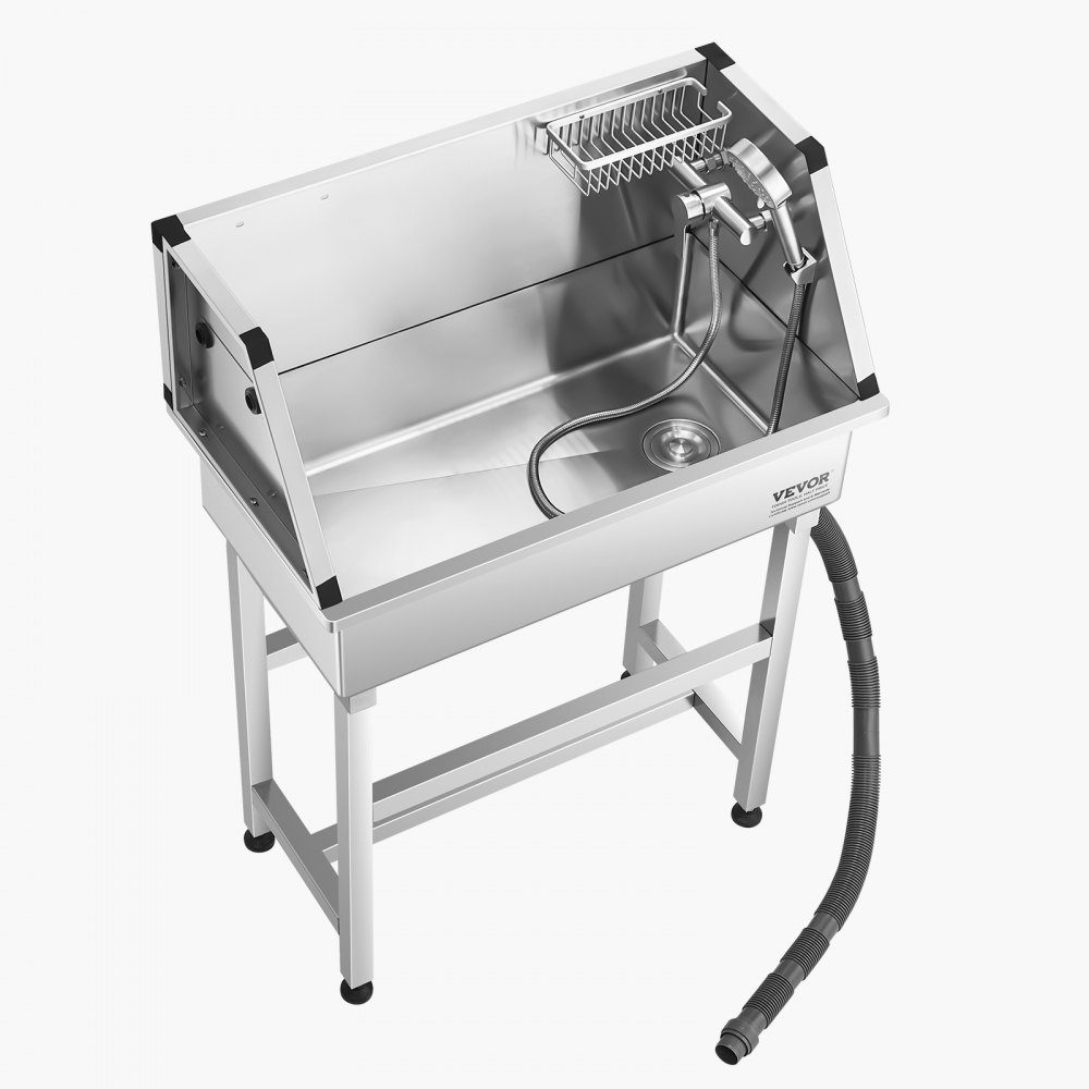 Stainless Steel Dog Washing Station, 870 x 490 x 1225mm Pet Grooming Tub with Faucet, Shower Head, Soap Holder and Toy Balls, Multi-Pet Bathtub, Home Sink