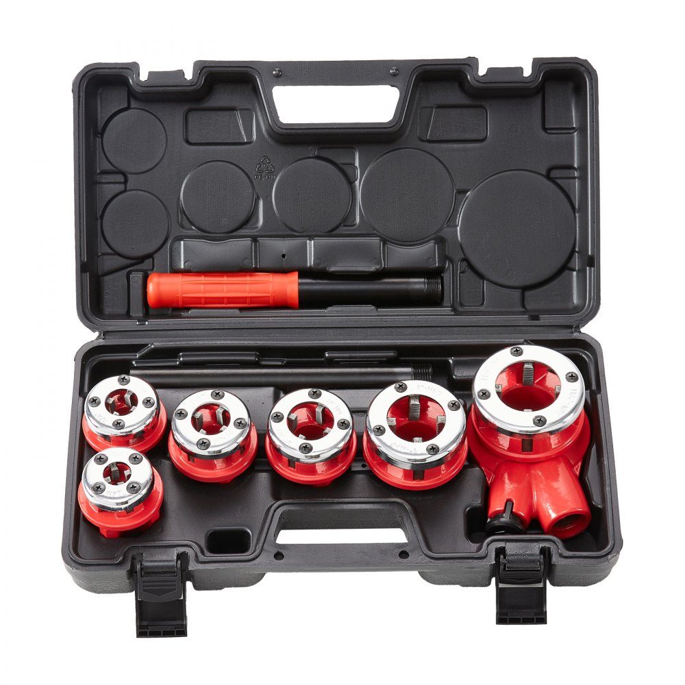 6 Pcs Set Threading Material Pipe Threading Set Standard Tap 1/4" NPT - 1-1/4" NPT in Case 9SICR Cutting Head Ideal for Construction, Plumbing Industry etc
