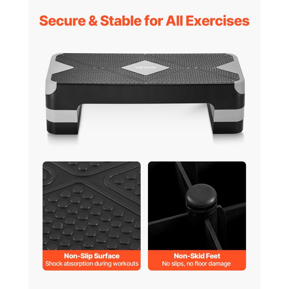 Aerobic Running Board Height Adjustable Exercise Board (4-8") Stepper Fitness with 500 Pounds Load Capacity Non-Slip Surface Bench for Home Gym Cardio Strength Training Gray