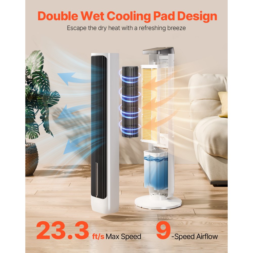 Torenventilator Snelheid 7,1 m/s Stille voetstukventilator 70° Oscillerende ventilatoren met 9 snelheden 4 modi 24-uurs timer Afstandsbediening voor slaapkamer Kantoor Thuis