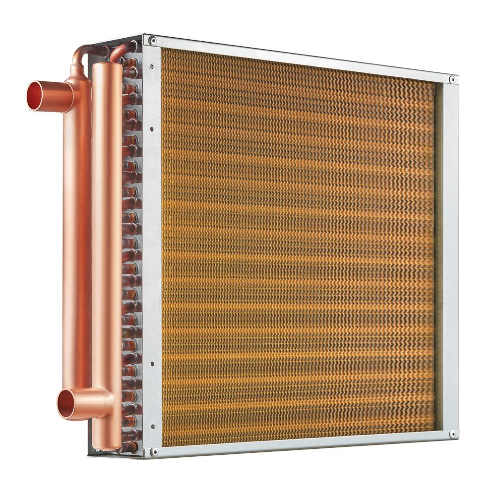 16" x 16" water to air heat exchanger with 3 row 9.53mm copper connections, 193 aluminum fin heat exchanger for wood stoves, residential heating and cooling and forced air heating