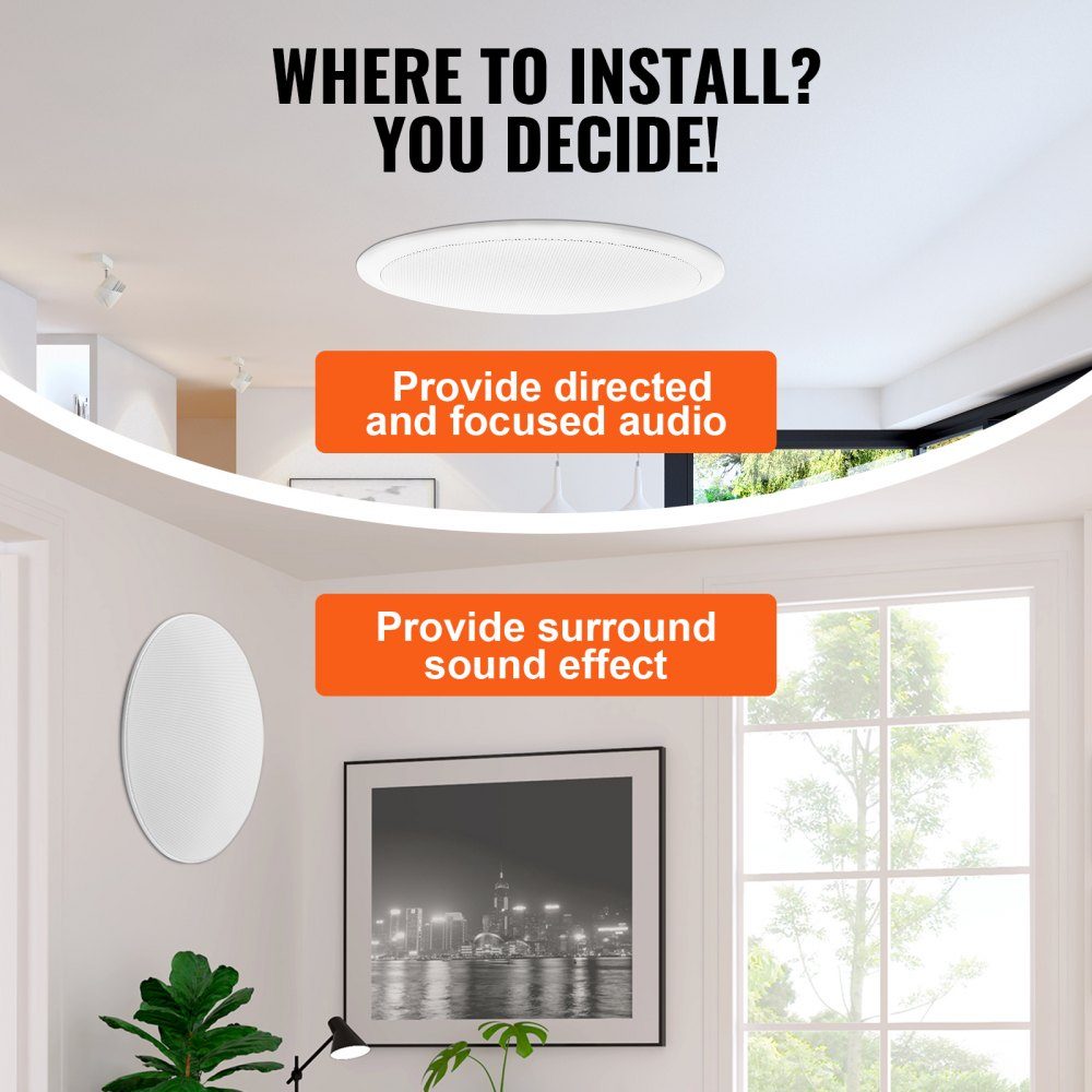 Set of 4 approx. 20 cm ceiling speakers, 100 W, in-ceiling and in-wall speaker system with 8 Ω impedance and 89 dB sensitivity, for home, kitchen, living room, bedroom or covered porch