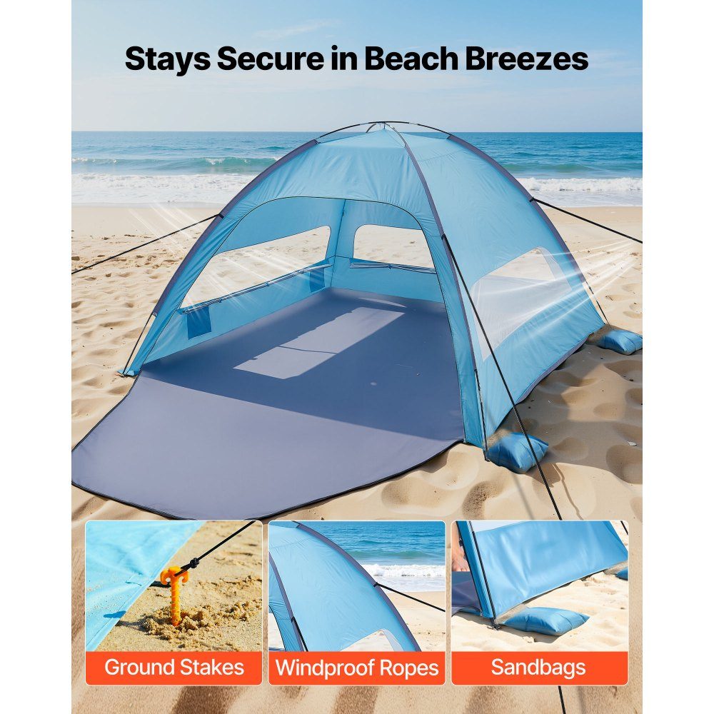 Strandtent Zonnescherm voor 8 personen, UPF 50+ bescherming, draagbare strandtent met draagtas en grondankers, lichtgewicht strandparaplu voor kamperen, vissen, picknicken, zonnetent