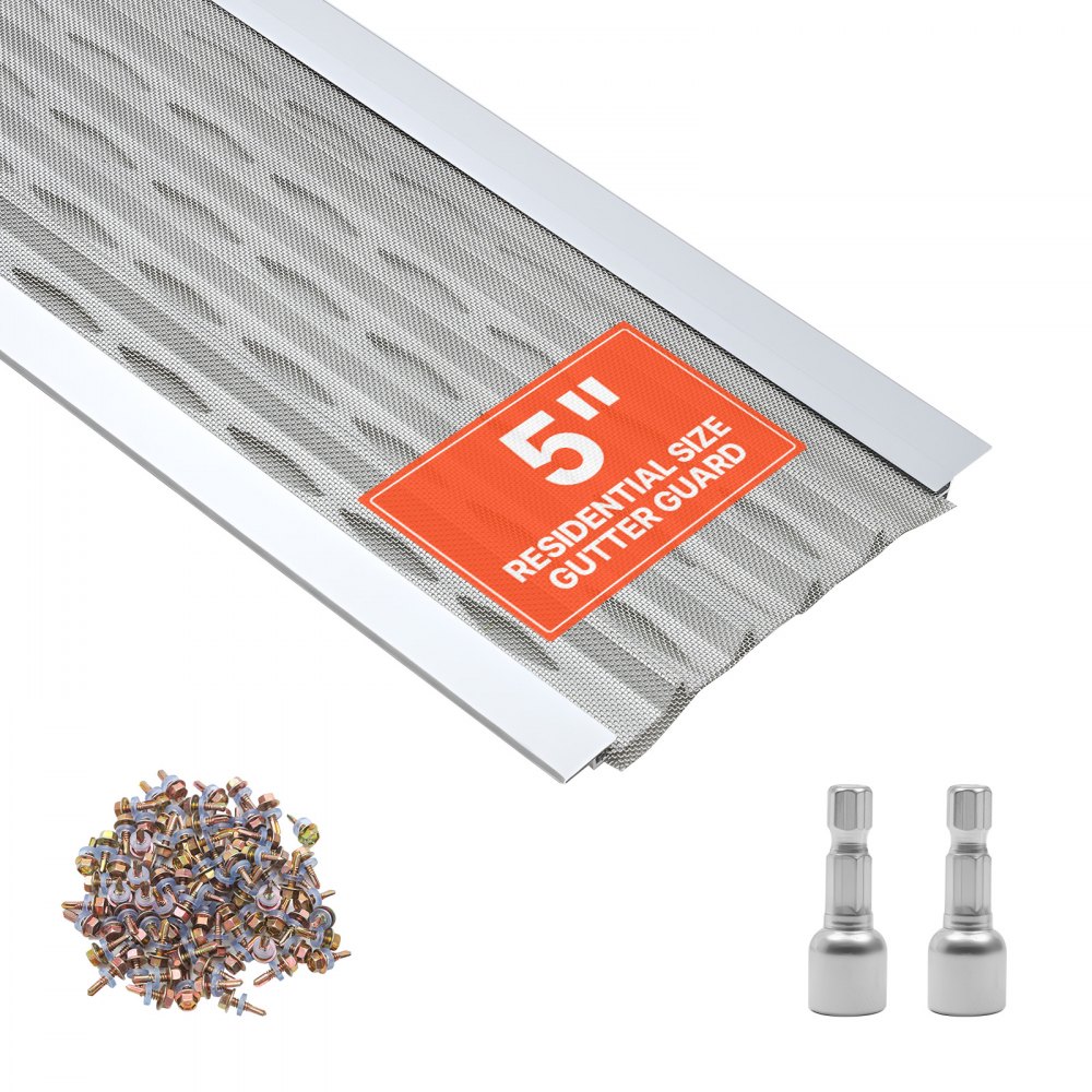 Pack of 20 gutter protection 127 mm, aluminum leaf catcher strips with stainless steel micro meshes, gutter leaf protection can be cut to size with a total length of 30.48 m, rain gutter grille including screws for houses, carports