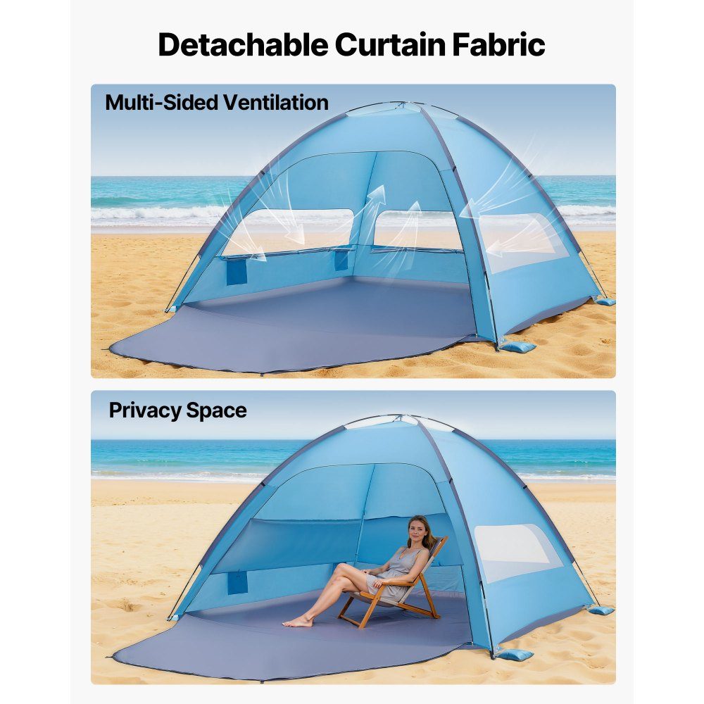 Strandtent Zonnescherm voor 8 personen, UPF 50+ bescherming, draagbare strandtent met draagtas en grondankers, lichtgewicht strandparaplu voor kamperen, vissen, picknicken, zonnetent