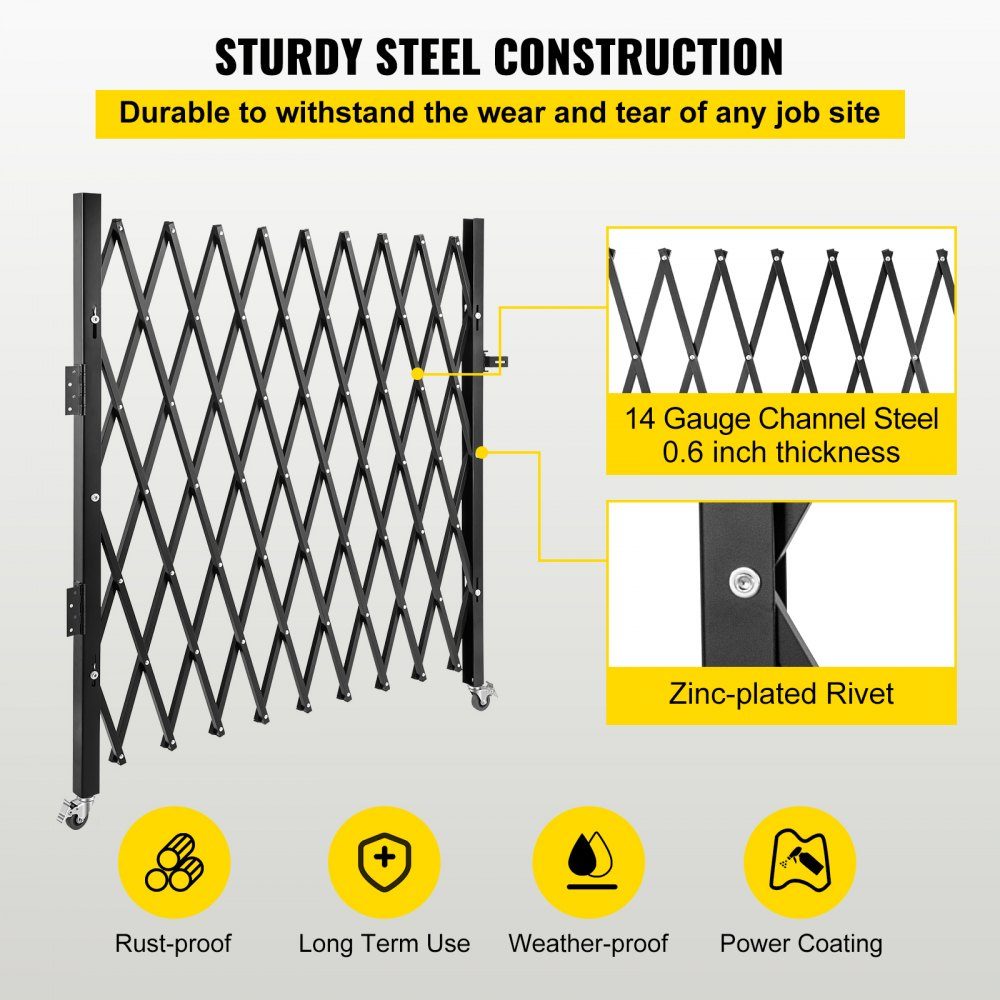 Single security gate, folding door gate, steel accordion security gate, 190×131cm (W×H) expandable security gate, 360° rolling barricade gate, scissor gate or padlocked door