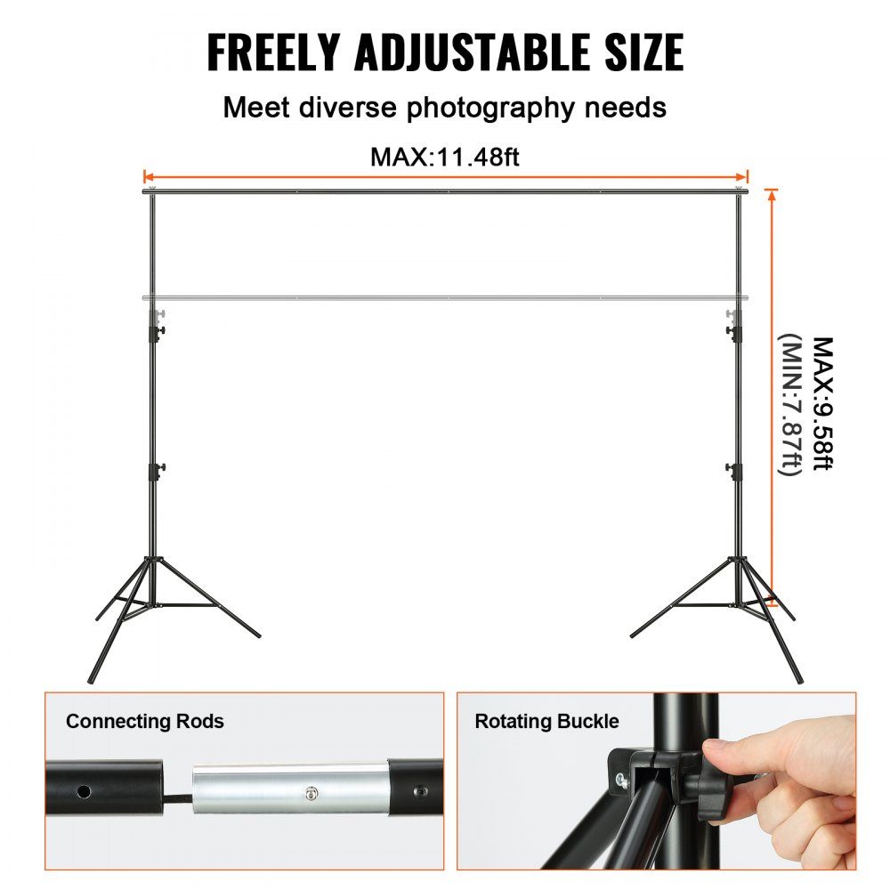Fotografieachtergrond Fotografieachtergrond 2900x3500mm Stofgrootte Studio Props Achtergrond met 2 driehoekige beugels 2400-2920mm Verstelbare telescopische hoogte Bruiloftsfeest