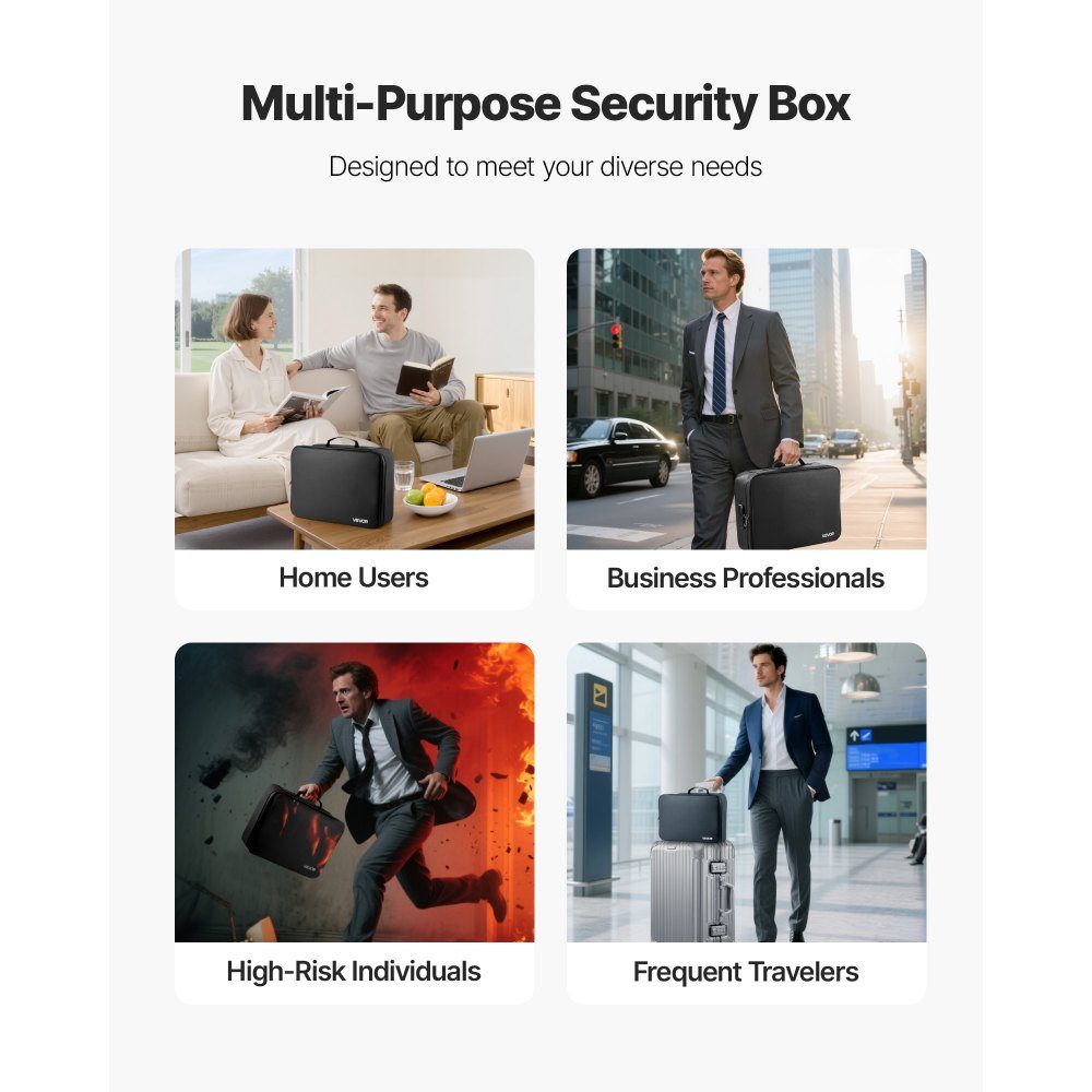 Fireproof Document Box Document Bag 1000°C Heat Insulated Waterproof Document Storage Box with Lock Portable Multi-layer Briefcase for Passports Important Documents