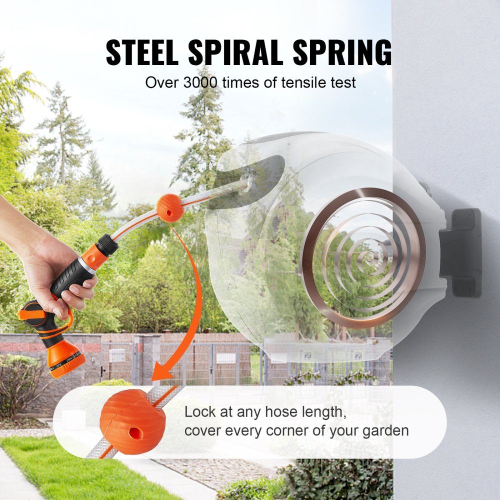 Schlauchaufroller 20mx12mm Schlauchaufroller Wasser 180° schwenkbare Wandschlauchbox mit Rücklaufstopper und Wandhalterung Wasserschlauchaufroller Gartenschlauch für Bewässerung, Autowäsche, Reinigung