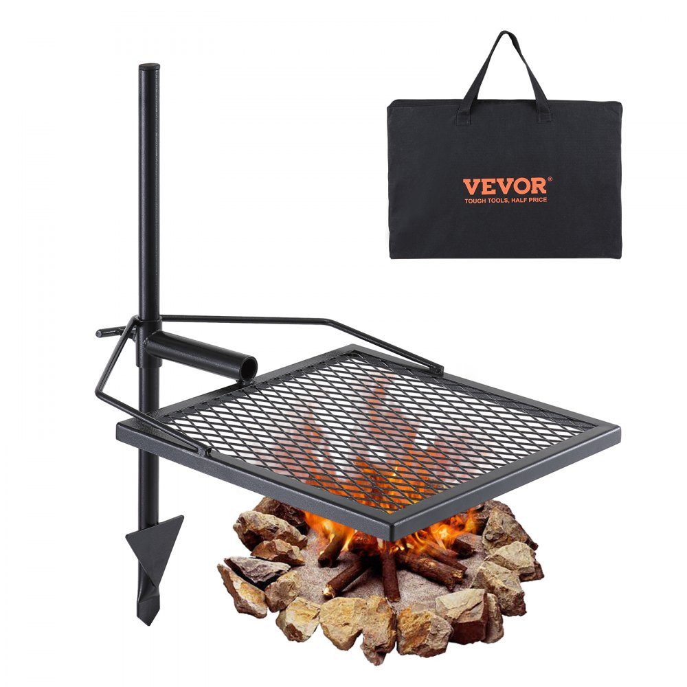 Rôtissoire en acier gril pivotant 405x405mm gril à charbon de bois support de gril portable support de gril 6 kg capacité de charge 300 ℃ gril à rôtir autoportant barbecue grill chariot barbecue camping