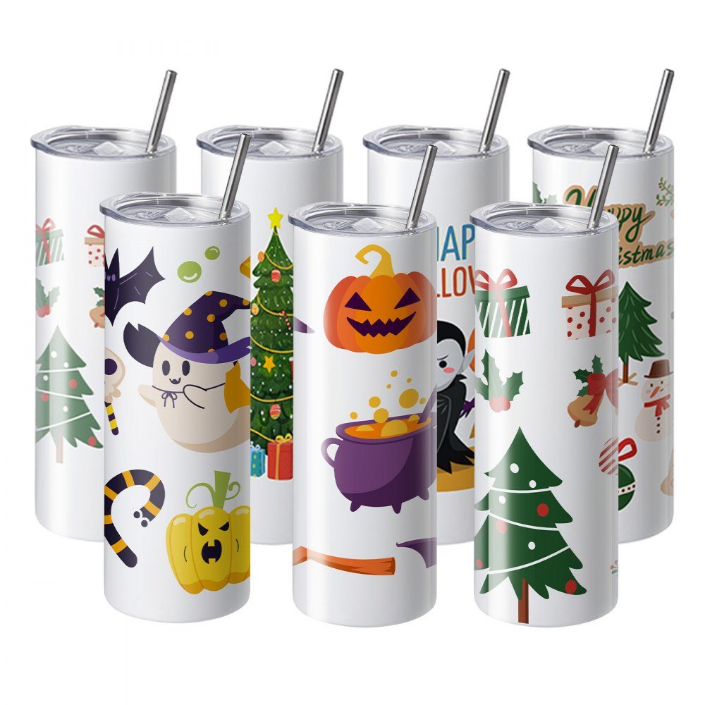 16er-Pack gerade Sublimationsbecher, 22oz leere Becher, doppelwandige Edelstahlbecher mit Strohhalm, Deckel, Bürste, Boden, Schrumpffolie, Geschenkbox, für Heißpresse und Wärmeübertragung