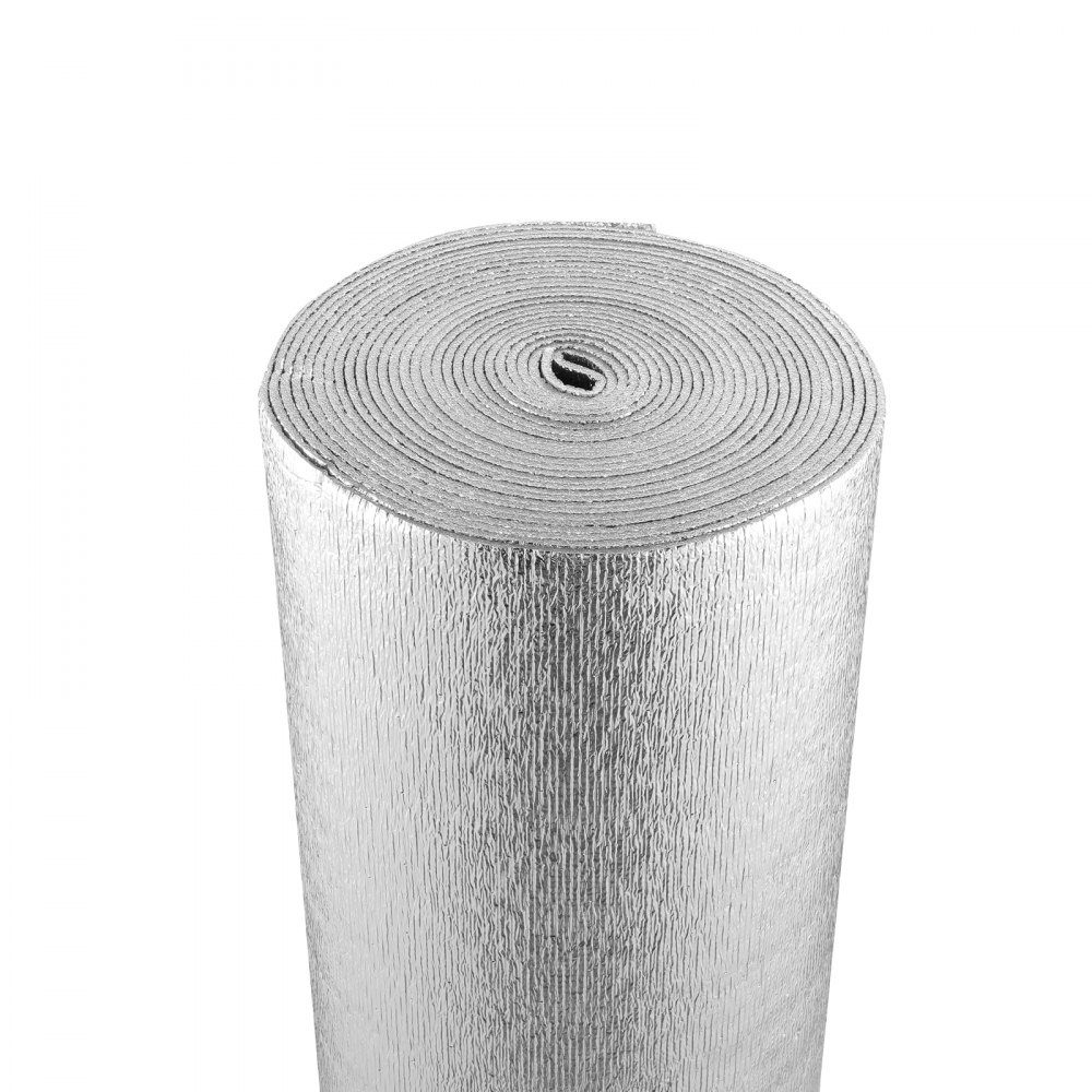 Doppelt reflektierende Isolierrolle, Strahlungsbarriere mit Schaumstoffkern, 5,5 mm, 48 Zoll x 50 Fuß, doppelseitiges wärmereflektierendes Schild aus Aluminiumfolie und EPE-Schaum, Wärmedämmrolle für Fenster und Wohnmobildächer