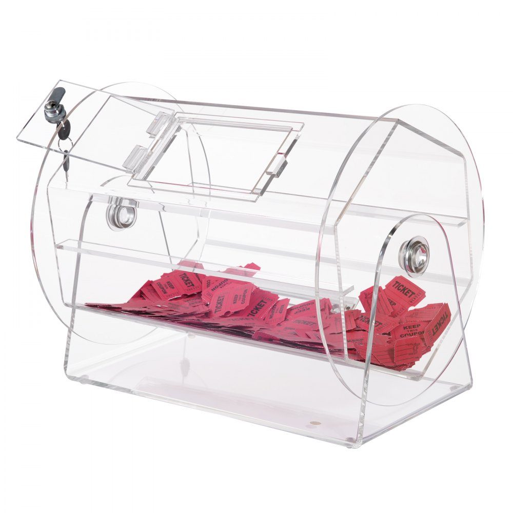 Tambour de loto Glückskind capacité de 5000 billets ou 200 boules de tombola, cage rotative de loterie professionnelle avec 2 clés, plateau tournant de loterie transparent, boîte de loterie pour jeux de loterie