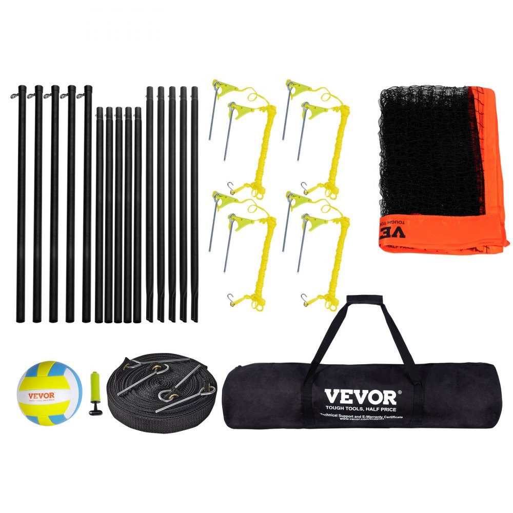 Volleyball Net Height Adjustable Volleyball Net Set, 4.3x2.2m Portable Beach Volleyball Net, Orange Volleyball Net, Foldable Volleyball Net with Volleyball & Carry Bag, for Garden, Beach