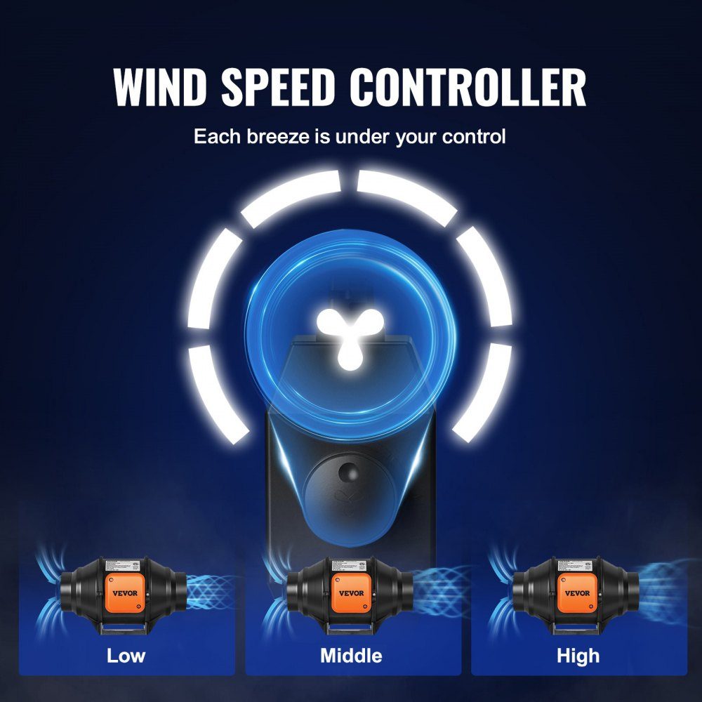 Inline Duct Fan 304mm Smoke Exhaust 200 CFM with Variable Speed ​​Controller Quiet Exhaust Fan with AC Motor for Cooling Amplifiers Grow Tents Hydroponics