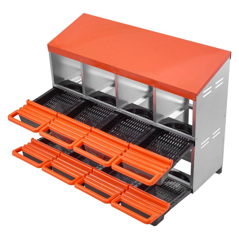 2-tier laying nest 1060x525x800mm, 8 compartments, metal chicken nest with protective collecting lids, poultry nests, roll-off nest, ideal for hens, ducks, chickens & other poultry
