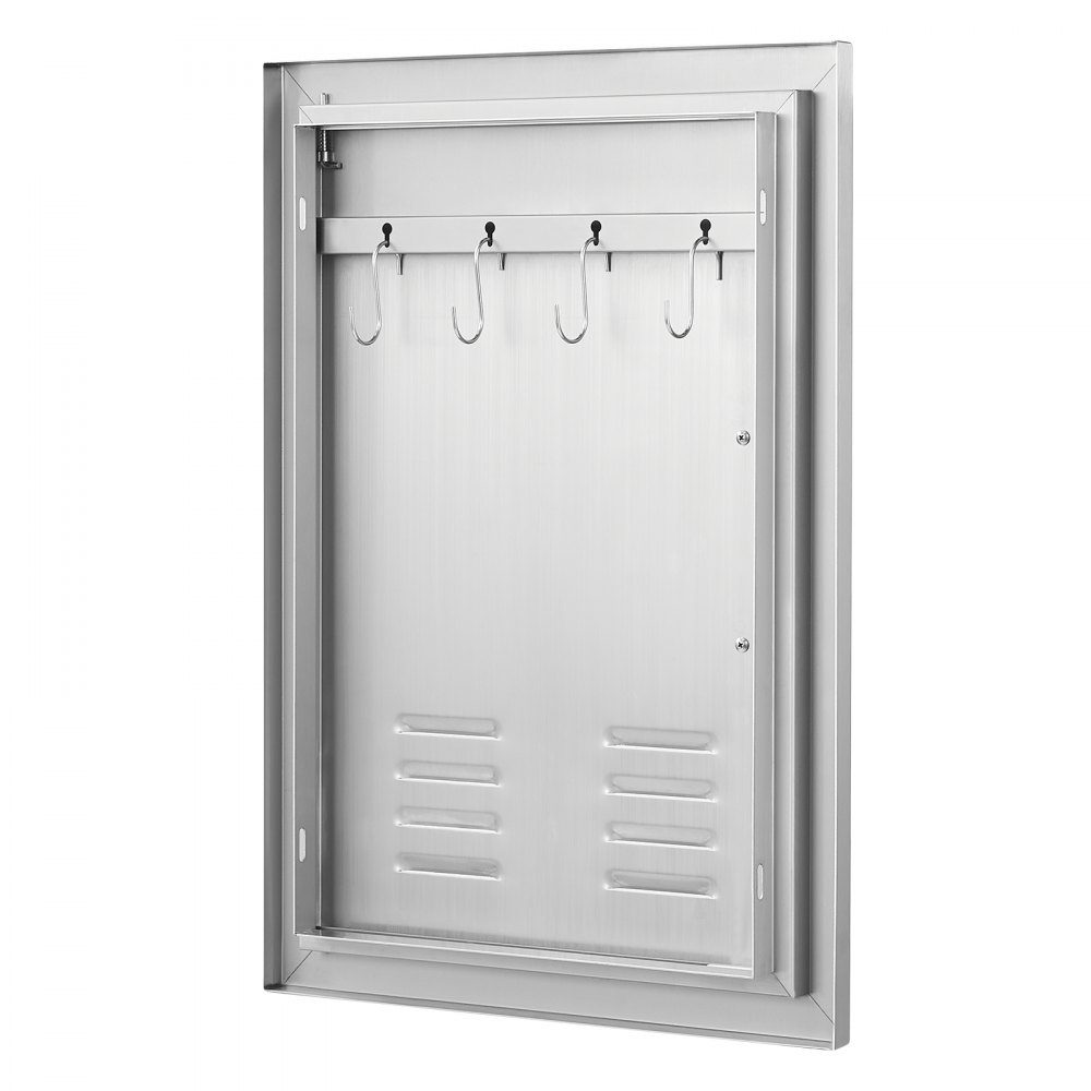 Grill Access Door 610x431mm Single Outdoor Kitchen Door Flush Mount Stainless Steel Door Vertical Wall Door with Handle, Vents and Hooks for Grill Island Grill Station