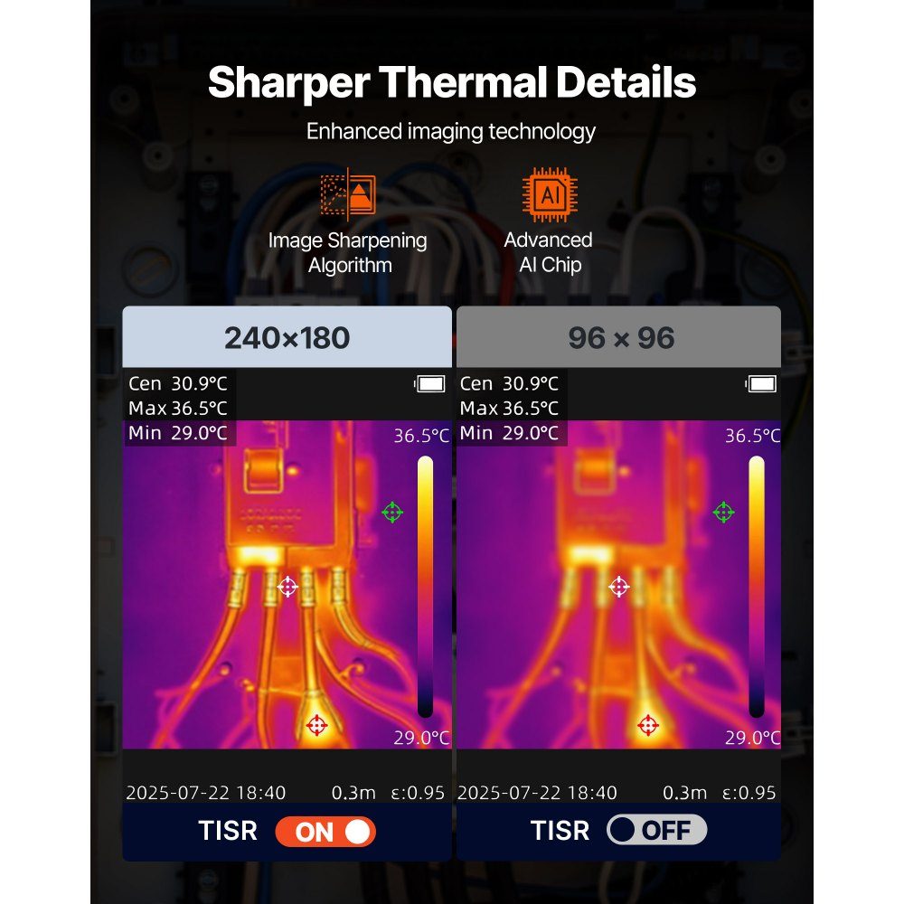 Thermal Imaging Camera, TISR Super Resolution 240x180, Portable Thermal Imaging Camera with 2MP Visual Camera, 96x96 IR Resolution, 25Hz Refresh Rate, -20-550°C, 4 Image Modes and 6 Color Palettes