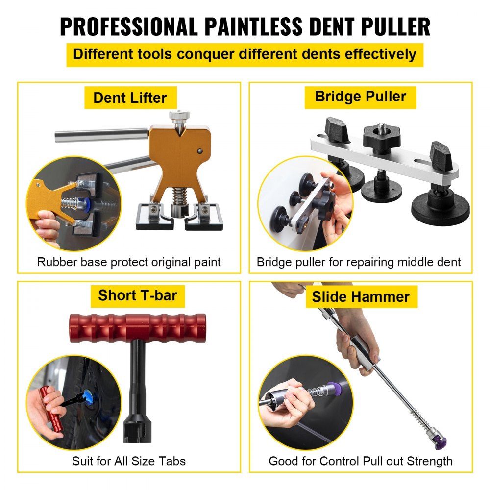 89 Piece Car Dent Repair Kit, Professional Paintless Dent Removal Tool, DIY Repair Puller Kit, Dent Removal Tool, Hail Repair, LED Reflective Plate, Slide Hammer, Dent Lifter, T-Bar