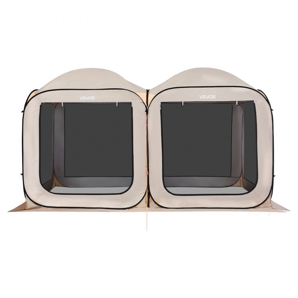 Tente de camping 144" x 72" 2 en 1 Tente de fête portable avec sac de transport, parois latérales en maille et piquets de sol pour jardin, terrasse et activités de plein air, Beige