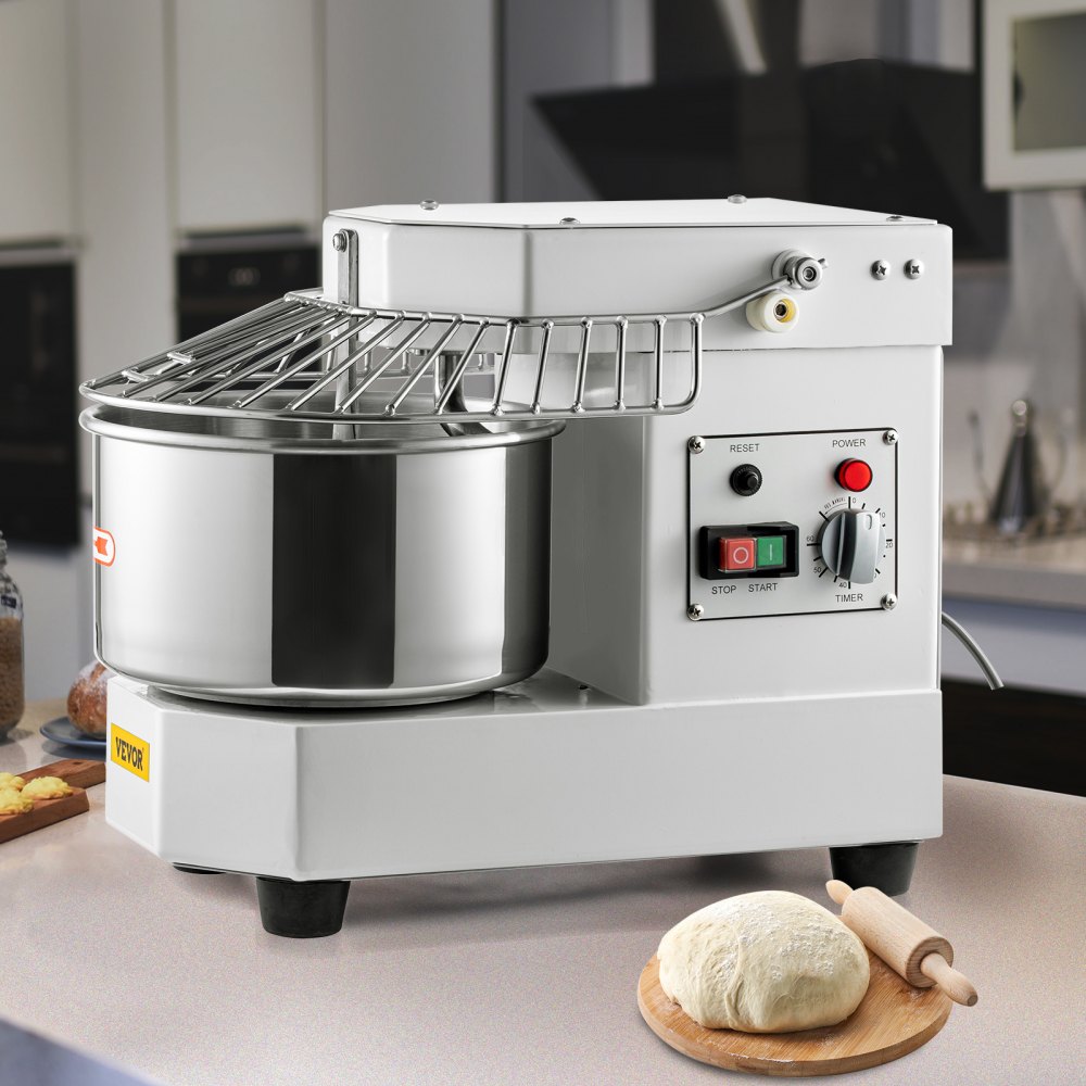 Dough kneading machine food processor, 8 L stainless steel dough mixer, 450 W, adjustable (130/233/414 rpm), including stainless steel bowl, safety shield, timer, ideal for bakeries, restaurants, pizzerias Dough kneading machine food processor, 8 L stainless steel dough mixer, 450 W, adjustable (130/233/414 rpm), including stainless steel bowl, safety shield, timer, ideal for bakeries, restaurants, pizzerias