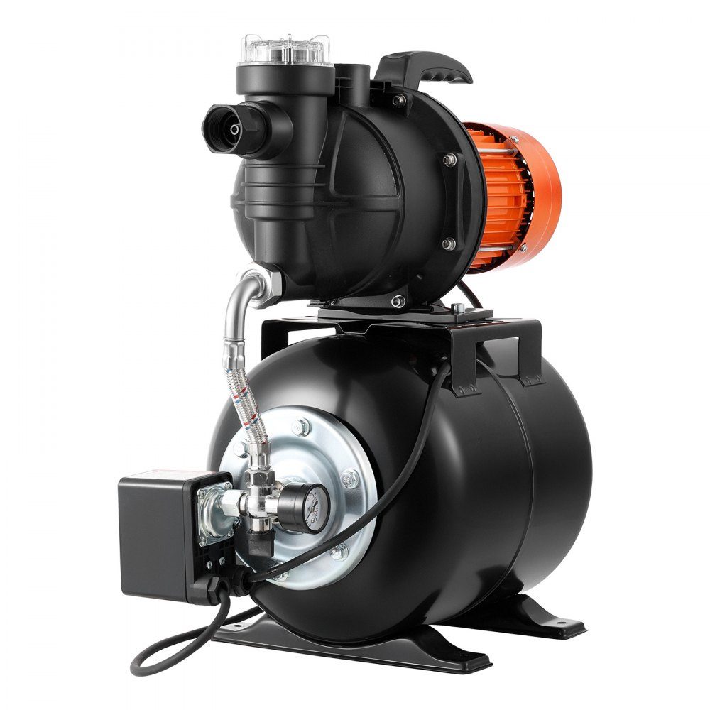 Hauswasserwerk 735 W, 3785 L/h Strahlpumpe mit 19 L Druckbehälter, 39 m Förderhöhe, inklusive Filter, Rückschlagventil & Kunststoff-Pumpenkopf, zur automatischen Gartenbewässerung & Hauswasserversorgung