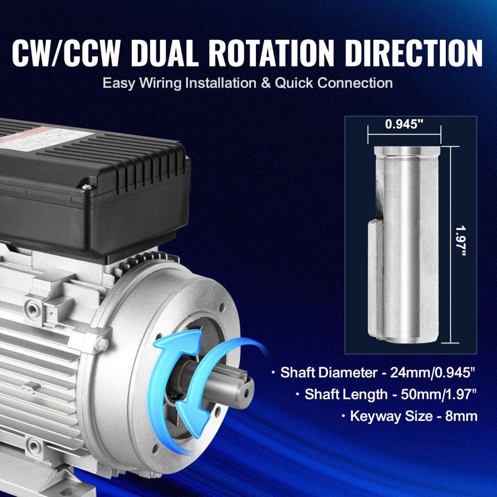 1,1 kW Elektromotor, 2800 U/min, AC 220–240 V, 7,1 A, 90S, B34-Rahmen, Luftkompressormotor, einphasig, 24 mm Keilwelle, Rechts-/Linksdrehung, für landwirtschaftliche Maschinen und allgemeine Geräte