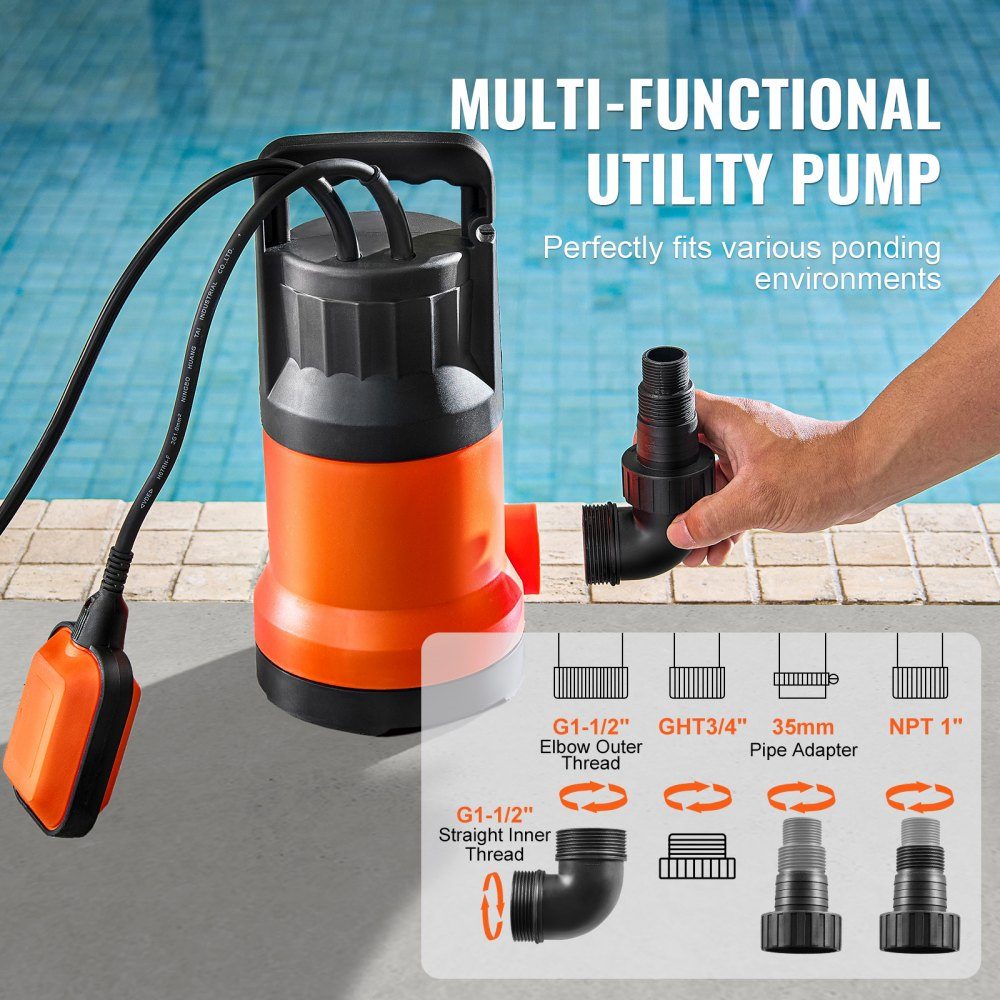 Dirty Water Pump 700W 15700L/H High Flow 10.1m Head Submersible Pump Portable Water Pump with 3m Power Cord for Pumping Water from Swimming Pool, Garden Pond, Basement