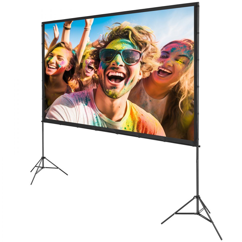 Projection Projector Screen with Stand, 120" HD 4K Outdoor Indoor Projector Screen, Quick Fold Portable Movie Screen 16:9 for Home Theater, Camping and Casual Events, Black