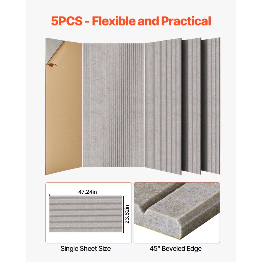 Pack de 5 panneaux acoustiques avec ruban adhésif, panneaux en mousse insonorisée 1200x600x10 m, panneaux muraux acoustiques en fibre de polyester, pour maison, studio, bureau, théâtre, chameau
