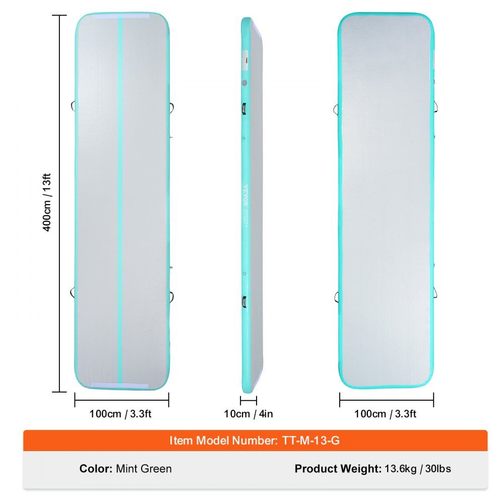 Gymnastik-Luftmatte, 10 cm dick, aufblasbare Gymnastik-Tumbling-Matte, Tumbling-Bahn mit elektrischer Pumpe, Trainingsmatten für den Heimgebrauch/Fitnessstudio/Yoga/Cheerleading/Strand/Park, Grün