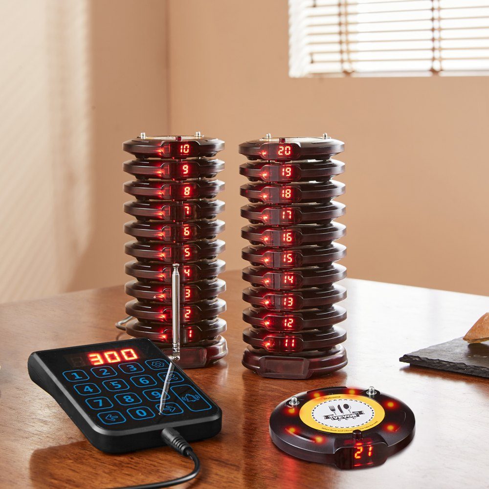 Restaurant-Pager-System, kabelloses Warteschlangensignal mit 500 m effektiver Reichweite in offenen Bereichen, Gästeruf-Piepser mit Vibration und Blinken, 20 Food-Truck-Pager